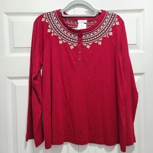 J. Jill‎ Red Embroidered Blouse